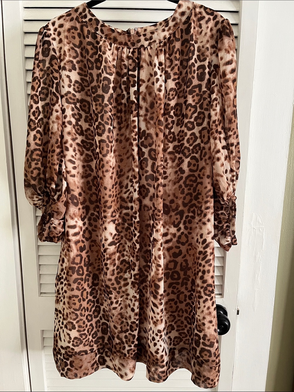 eva mendes for New York & Company Brown Leopard-Print Satin Mini Dress